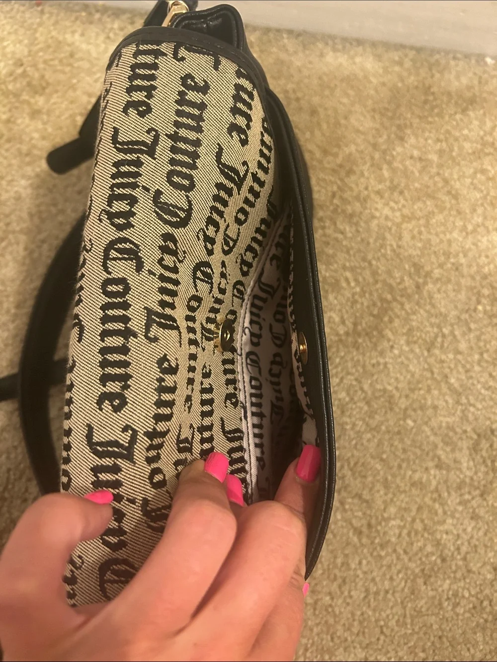 Juicy Couture Black and Beige Logo Crossbody Bag with Gold Hardware